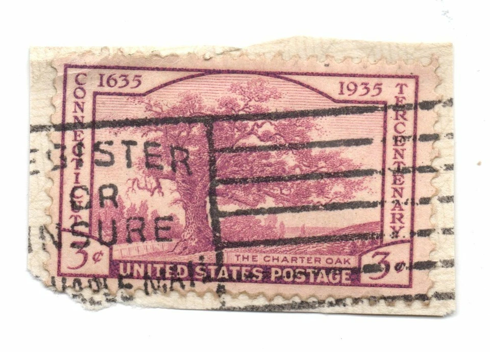 Scott# 772 3c Connecticut, 300 años. - Sello usado The Charter Oak sobre papel Foto 1 de 1