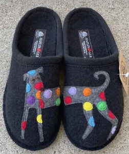 Damen Haflinger Jack The Dog Polka Dot Schwarz Wolle Hausschuhe Gr. EUR 40 / US 9 - Bild 1 von 7