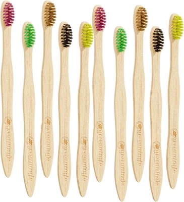 GREENMINGLE Eco Friendly Bamboo Toothbrush Medium Bristles Natural Biodegradable Wood Adult