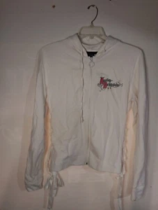 Harley Davidson Full Zip Hoodie Women Size XL Front Back Rhinestone Off White - Picture 1 of 19