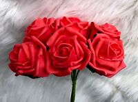 6 Burgundy Polyfoam Top Quality Roses 5/6cm Head Wedding Flower Table Decoration