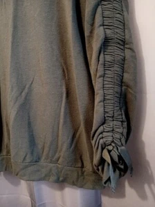 GARAGE Fleece backed Sweatshirt XS Olive Green Ruched bow sleeve Pullover top - Picture 1 of 7