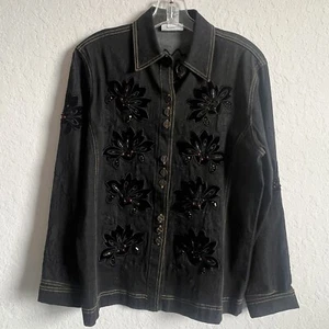 Vintage Graff Wear Black Jean Embellished Jacket Size Small - Picture 1 of 6