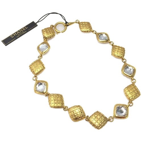 Collana CHANEL Vintage Matelasse Pietra Diamante Placcata Oro 41 5 cm Donna Usata