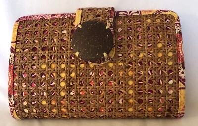 Bolso de Mano Vera Bradley Tiki Bali Dorado Talla M Borde Floral Coco Botón Tropical Boho Foto 1 de 4