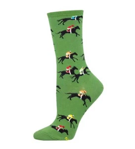 Sockenschmied Damen grün Baumwolle Crew Socken vorne Läufer Pferd Renndesign UK 3-8 - Bild 1 von 1