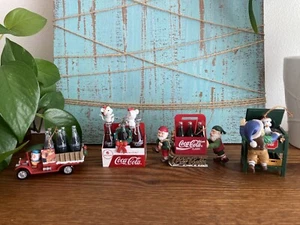 Vintage Coca-Cola Coke Christmas Ornaments 90s 4 Piece Lot Elves Penguins Mice - Picture 1 of 12
