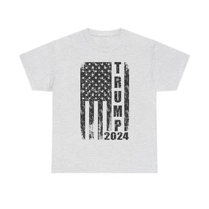 Trump 2024 Vertical Black And White American Flag Unisex Heavy Cotton Tee - Picture 1 of 33