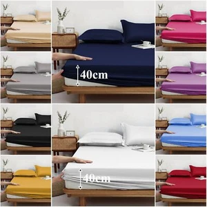 LENZUOLA ADERENTI 40 CM 100% COTONE EGIZIANO LENZUOLA SINGOLE DOPPIE SUPER KING SIZE - Foto 1 di 11