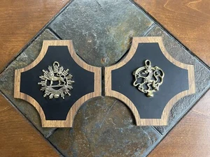 Stemmi famiglia leone e drago vintage legno e ottone medievale Herefordshire & valore - Foto 1 di 7