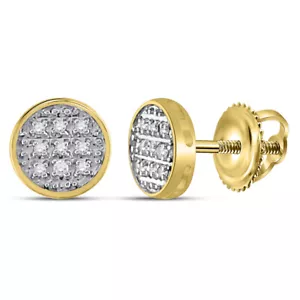 10kt Yellow Gold Mens Round Diamond Circle Cluster Stud Earrings 1/20 Cttw - Picture 1 of 1