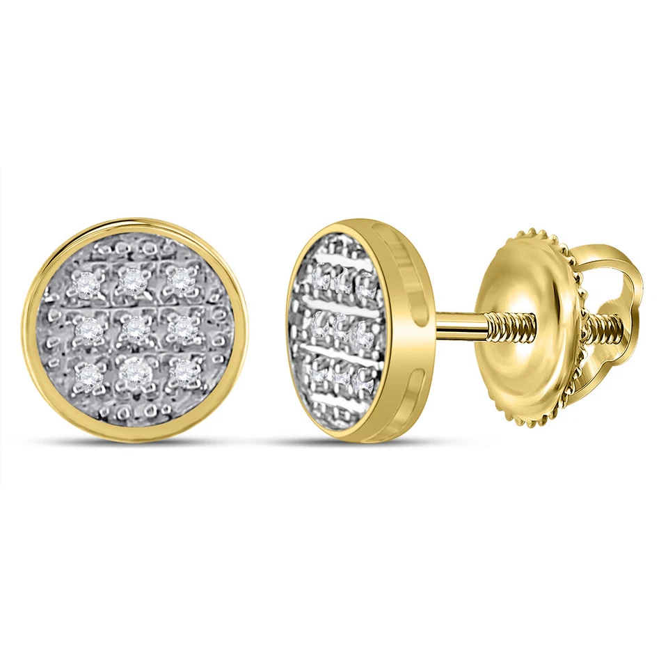 10kt Yellow Gold Mens Round Diamond Circle Cluster Stud Earrings 1/20 Cttw - Image 1 of 1