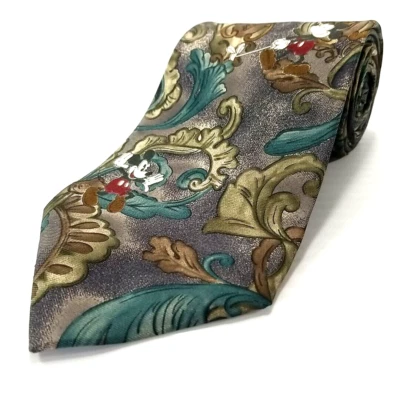 Corbata de seda brocado floral Mickey Mouse de lujo de colección Disney Store 57" x 3,75" Foto 1 de 4