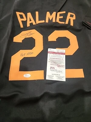 Autographed/Signed JIM PALMER HOF 1990 Baltimore Black Baseball Jersey JSA COA - Image 1 of 3