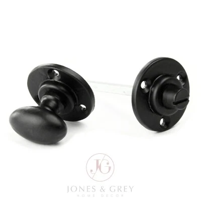 BLACK OVAL ROUND BATHROOM DOOR LOCK THUMB TURN AND RELEASE CAST IRON HANDLE - Image 1 of 2