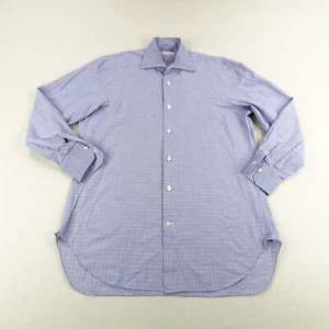 Kiton Shirt Mens Medium Blue White Check Plaid Button Up Spread Collar 15.5 39 - Picture 1 of 10