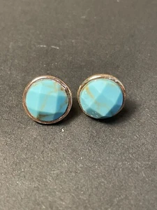 Vintage Southwest Turquoise Hexagonal Stud Earrings Sterling Silver - Picture 1 of 4