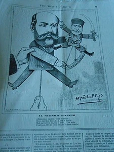 Caricature 1881 - Figures du Jour Il Signor Maccio pantins école mutuelle - Foto 1 di 1