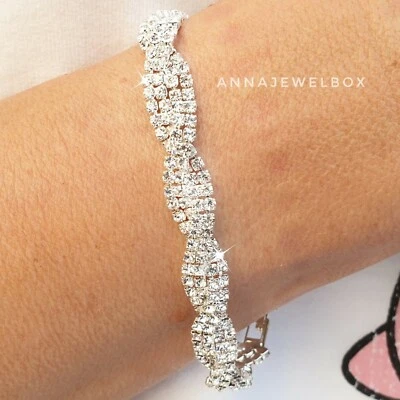 Belleza Full Sparkly Crystal Rhinestone Bracelet Bangle para Mujeres Vendedor del Reino Unido Foto 1 de 4