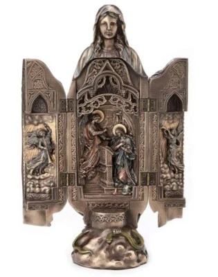 Lady of Grace Polyptych Cold Cast Bronze Sculpture with Annunciation Inside, New - Image 1 of 4