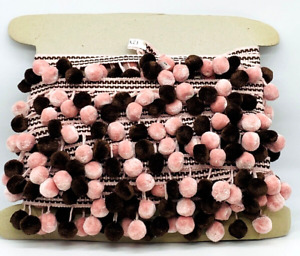 5/8" Pom Pom Poly Ball Fringe 12 Continuous Yards Pale Pink and Deep Brown