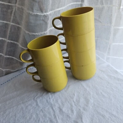 Tazas de café apilables de melamina de colección 7 piezas de plástico duro oblicuo amarillo Foto 1 de 4