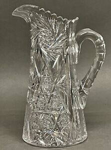 Marvelous Vintage 11 Inches Tall Pinwheel American Brilliant Cut Glass Pitcher