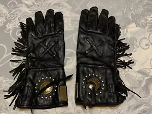 Harley Davidson Heritage Springer Black Leather Gloves Womens Size Large RARE - Bild 1 von 4
