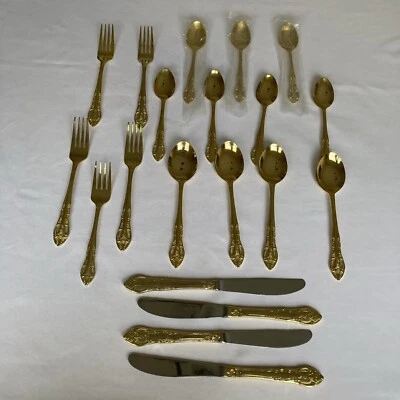 H.F. LTD. Stainless Flatware - Gold Colored - Miscellaneous Pieces - 20 Pieces - Image 1 of 4