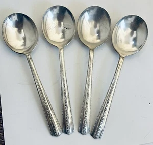 FOUR 6.75" Round Soup Spoons - 1938 ROSEANNE - Wallace Brothers AA Silverplate - Picture 1 of 7