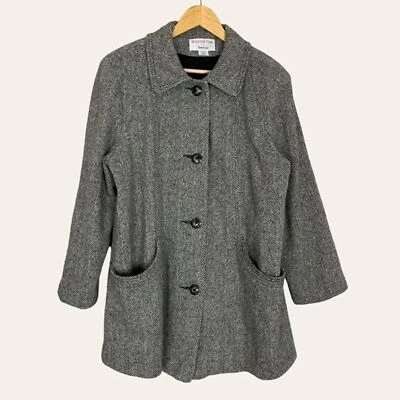 Vintage Coat Women’s Herringbone Black White Gray Winter Time Herman Kay Jacket - Image 1 of 4