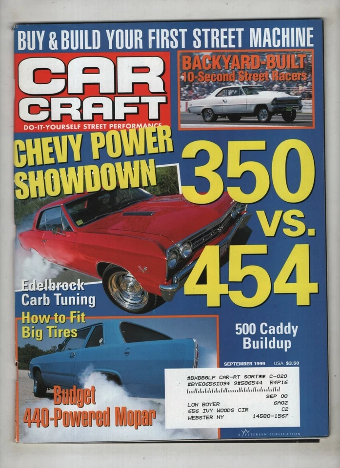 Car Craft Mag Chevy 350 Vs 454 Edelbrock Carb Tuning September 1999 062821nonr - Image 1 of 1