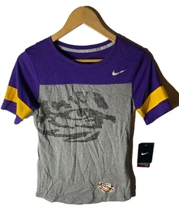 Nike Women's LSU Tigers Short Sleeve T-Shirt, Purple/Dk Grey Heather, XS - Picture 1 of 6