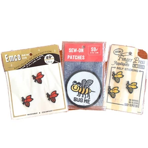Vintage Bee Patch Honey Bees BUG ME Lot 3 New Pkgs 8 Patches Total NOS Sew Stick - Picture 1 of 12