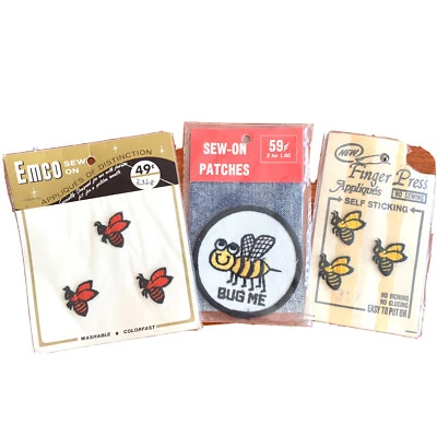 Vintage Bee Patch Honey Bees BUG ME Lot 3 New Pkgs 8 Patches Total NOS Sew Stick - Image 1 of 4