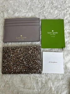 KATE SPADE NEW YORK Mauve “All That Sparkles” Glitter 3 Slot Card Holder NEW - Picture 1 of 3