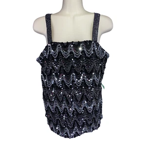Damen Gr. L Top Metallic Schwarz und Splitter mit Pailletten Schulterriemen von Joanna - Bild 1 von 7