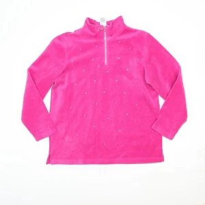 The Quacker Factory Womens Jacket Sz L Pink Fleece Rhinestone 1/3 Zip - Picture 1 of 6