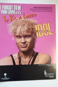 TO BE A LOVER (I Forgot To Be Your Lover) Sheet Music BILLY IDOL 1986 PVG - Picture 1 of 2