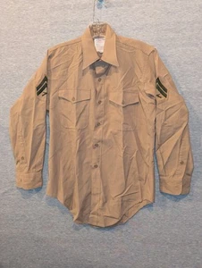 Vtg Marine Corps USMC Corporal Khaki Long Sleeve Uniform Shirt 14 1/2 31 - Picture 1 of 8