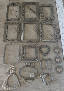 Vintage Ornate PICTURE FRAMES Gallery Wall Art Decor Gray Metal pewter huge lot  - Picture 1 of 15