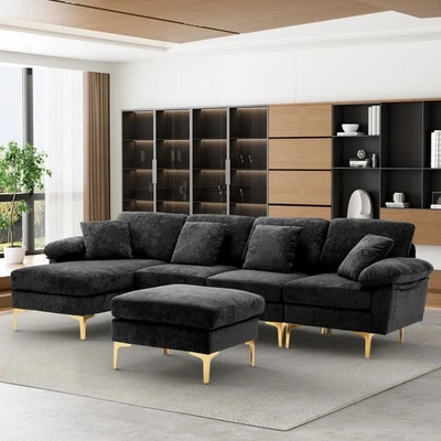 Sofá seccional moderno de 114,17" 4 asientos en forma de U con chaise lounge y otomana Foto 1 de 4