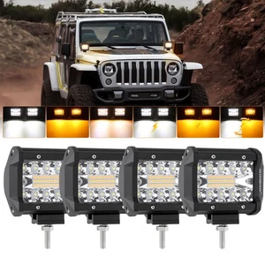 AUXBEAM 4PCS Spot LED Pods 4"Inch Strobe Lights Dual Color Light Bar White Amber - Picture 1 of 12