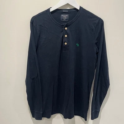 Camisa Henley Abercrombie & Fitch Para Hombres Manga Larga Azul M Logo Informal Top Preppy Foto 1 de 4