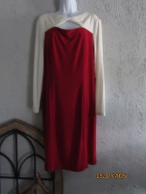 Kasper nuevo con etiquetas talla L rojo marfil vestido de oficina cuello recortado torcido mangas largas cónicas Foto 1 de 4