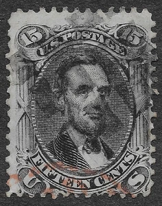 US Scott #77 Used Fancy Cancel and Red Cancel 15c Black Lincoln SCV $225 - Picture 1 of 2