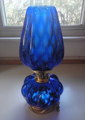 Vintage Cobalt Blue Bohemian Design Electric Lamp. - Image 1 of 4