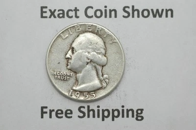 1955 P Washington Silver Quarter No Mint Mark Philadelphia Free Shipping - Image 1 of 2