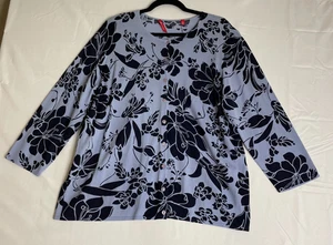 Vintage Anne Klein Womens 2X Blue Floral Button Up Cardigan Sweater Fairy Preppy - Picture 1 of 9