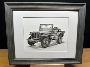 Dibujo de un Ford GPW Willys MB 1941-1945 Jeep grafito lápiz boceto imagen - Imagen 1 de 17